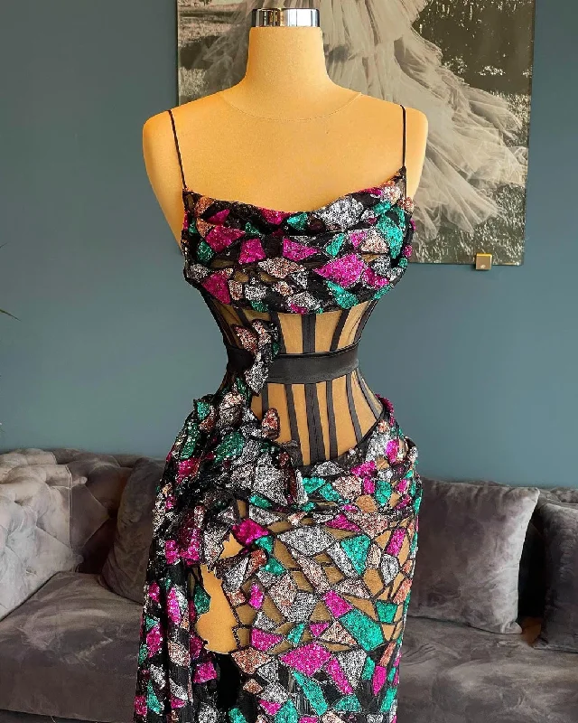 Shop and Save Eliana Black Multi Sequin Evening Dress
