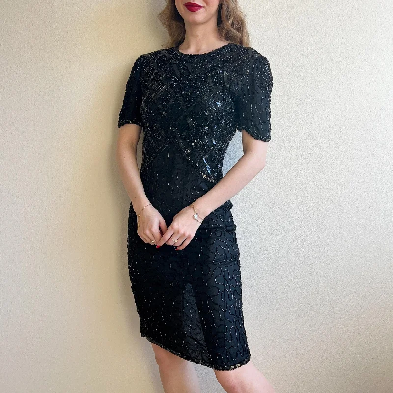 Bargain Prices 1980s Black Sequined Dress With Cut Out (XS/S)