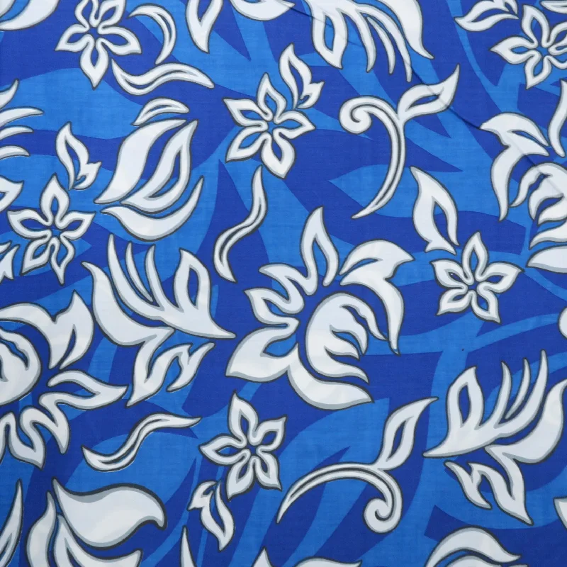 Great Deals White Flowers on Blue Background Printed Cotton Blended Broadcloth