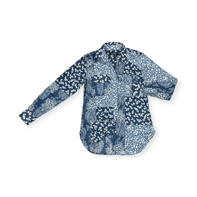 Big Savings Blue & White Top Long Sleeve Lauren By Ralph Lauren, Size Xxs