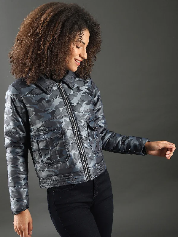 Doorbuster Deal Campus Sutra Women Camouflage Stylish Casual Bomber Jacket