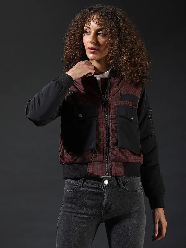 Midnight Sale Campus Sutra Women Checks Stylish Casual Bomber Jacket