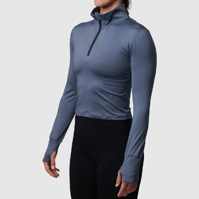 Special Buy Cropped Zip Neck Athleisure Long Sleeve (Faded Denim)