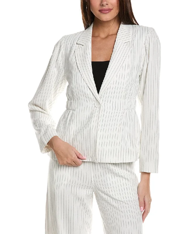 Now or Never Crystal Kobe Pinstripe Linen-Blend Jacket