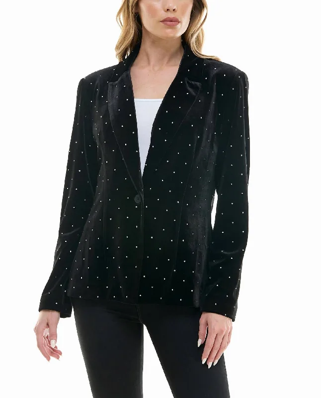 Take Advantage Estella Velvet Blazer In Very Black And Silver