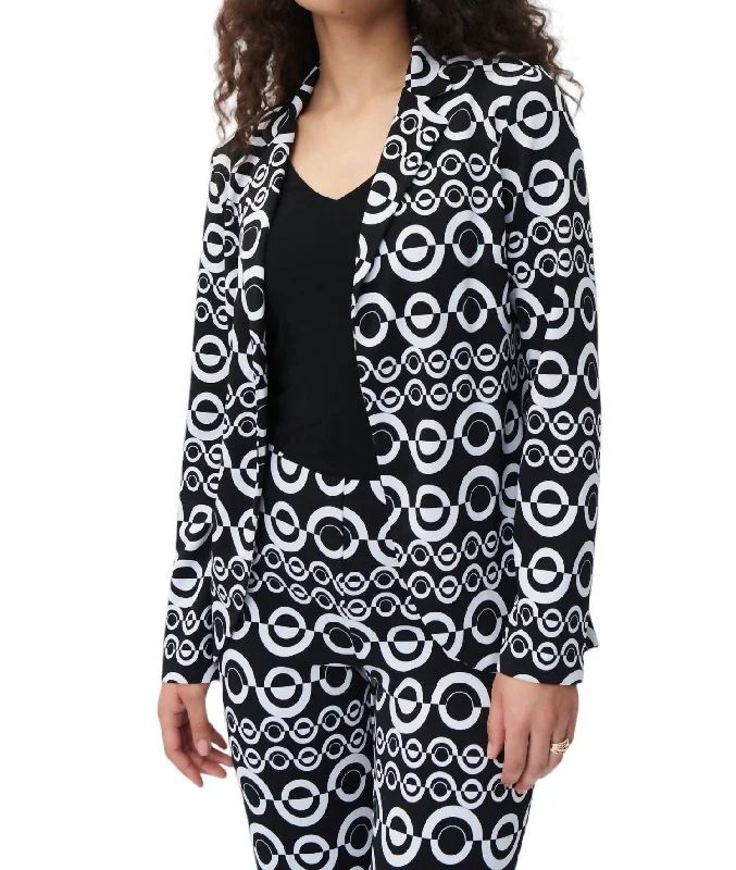 Incredible Offers Geo Print Tailored Blazer In Black/vanilla