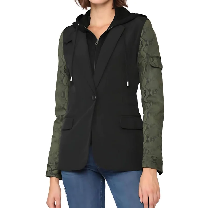 Year-End Clearance Hooded Blazer In Olive/black