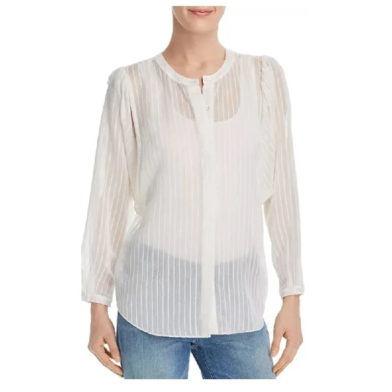 Hurry In Joie. Women's White Rashelda Striped Sheer Long Sleeve Blouse