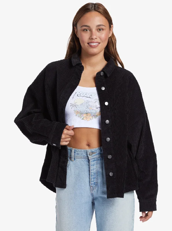 Seasonal Clearance Kick Back Washed Corduroy Long Sleeve Overshirt - Anthracite