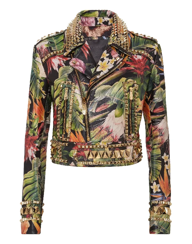 Super Bargain Leather Biker Cropped Flowers