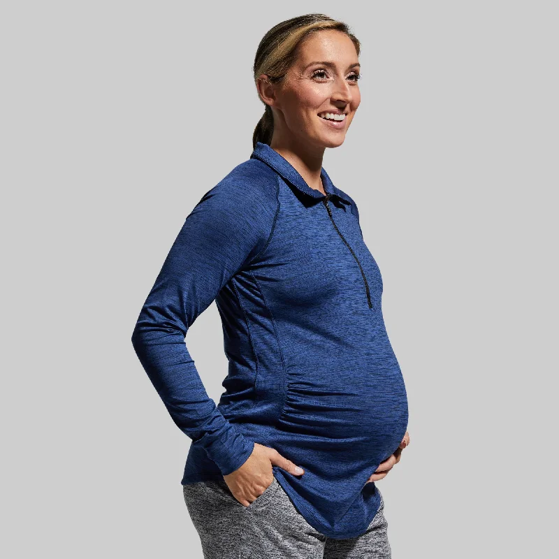 Lowest Price Maternity Zip Neck Athleisure Long Sleeve (Navy)