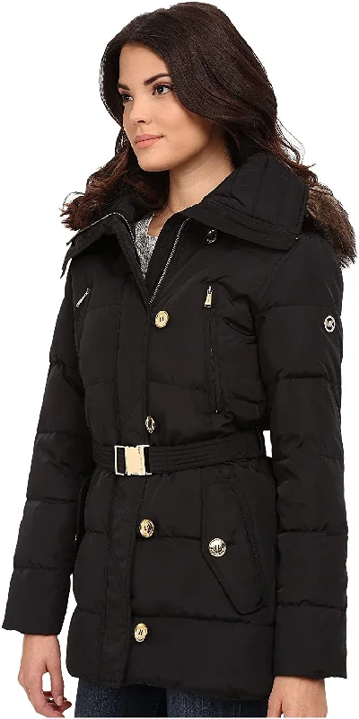 Special Savings Michael Kors Fur Trim Hooded Down Coat-Black