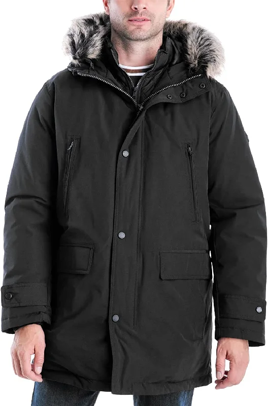 Value Deals Michael Kors Men MMK791896 Heavyweight Hooded Snorkel Parka Coat With Bib Black
