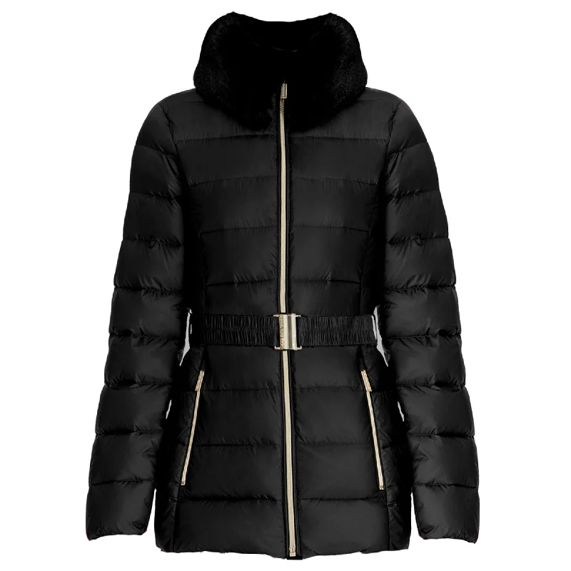 Today Only Michael Kors Women's Black Faux Fur Collar Belted Lightweight Down Puffer Coat Today Only Michael Kors Women's Black Faux Fur Collar Belted Lightweight Down Puffer Coat
