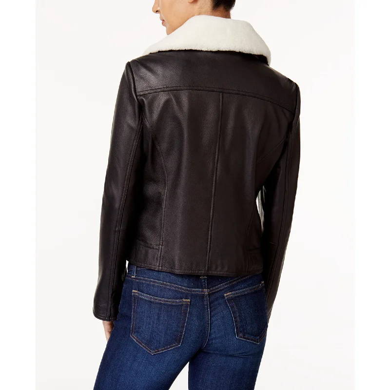 Don't Miss Michael Michael Kors Black Leather Jacket with Shearling Collar