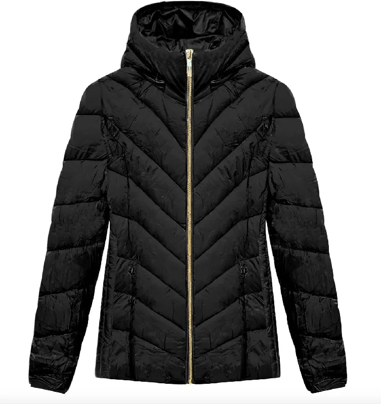 Value Deals Michael Michael Kors Women's Black Chevron Quilted Short Packable Jacket Coat Value Deals Michael Michael Kors Women's Black Chevron Quilted Short Packable Jacket Coat