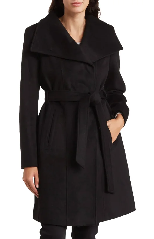 Extra Discounts Michael Michael Kors Wool Belted Wrap Solid Black Coat