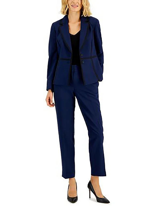 New Markdowns Petites Womens Contrast Trim Polyester Two-Button Blazer