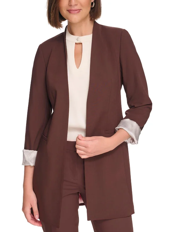 Price Break Petites Womens Crepe Long Open-Front Blazer