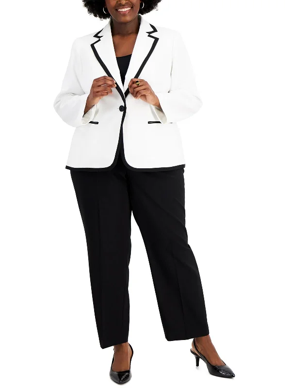 Today’s Deal Plus Womens Contrast Trim Notch Collar One-Button Blazer
