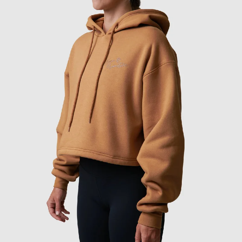 Huge Savings Revival Cropped Fleece Hoodie (Camel)