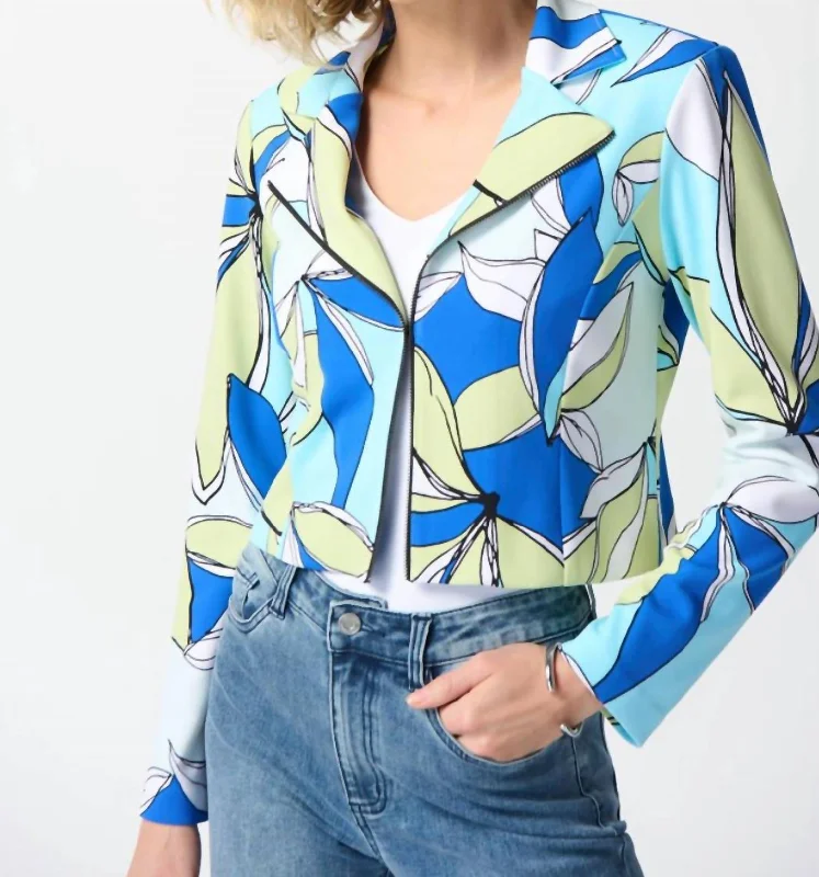 Bonus Savings Silky Knit Floral Print Fitted Jacket In Vanilla Multi