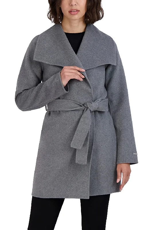 Limited Time Offer Tahari Women's Ash Gray Wool Wrap Coat Jacket Ella