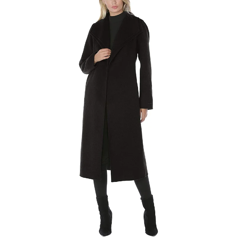 YEAR-End Sale Tahari Women's Black Double Layered Collar Wool Long Coat