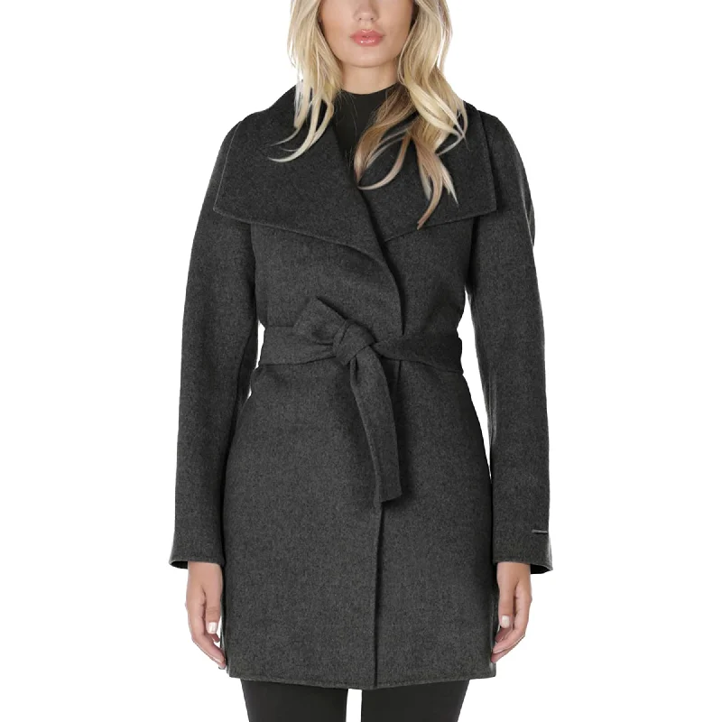 Online Only TAHARI Women's Wool Wrap Coat with Tie Belt Deep Charcoal Belted Jacket