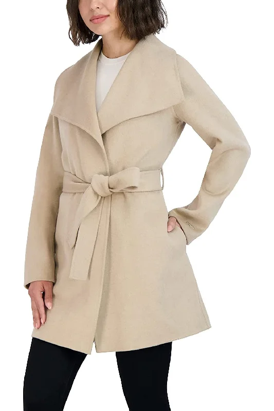 Low Prices Tahari Women's Wool Wrap Coat with Tie Belt, Light Beige