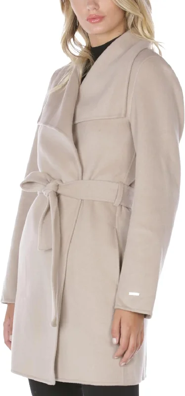 Mega Sale TAHARI Women's Wool Wrap Coat with Tie Belt, Soft Almond, Large