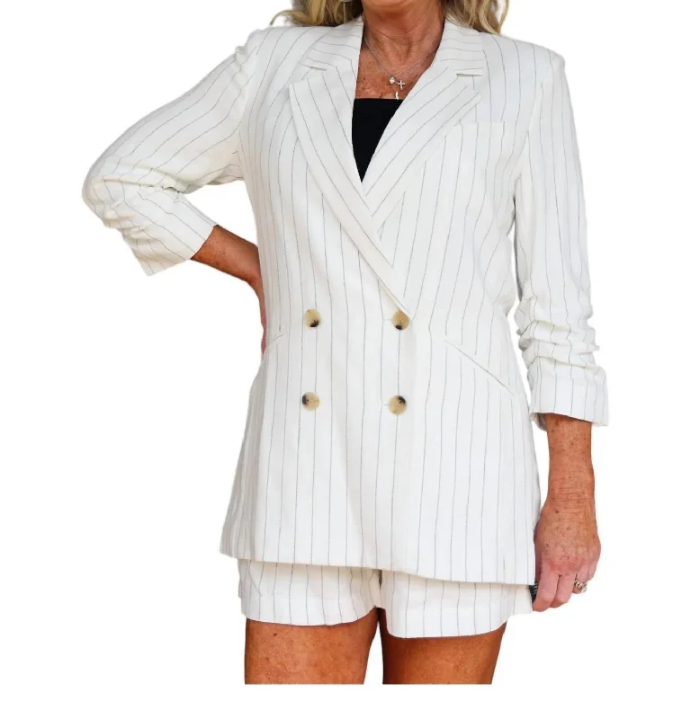 Act Fast Ticket To Paradise Stripe Riviera Blazer In White
