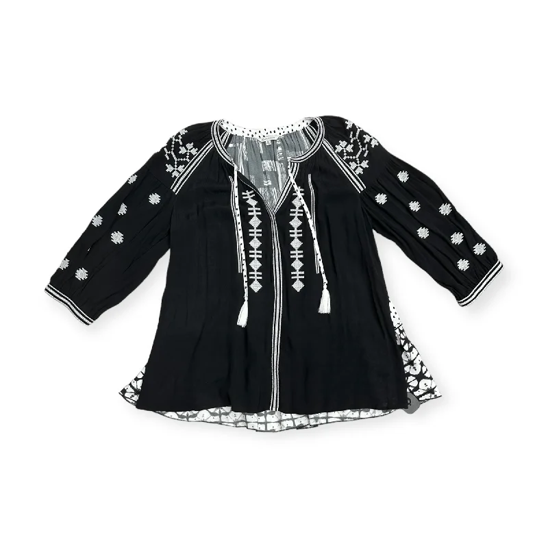 Act Now Top Long Sleeve By John Mark In Black & White, Size: Xl