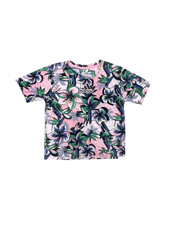 Shop and Save Tropical Print Athletic Top Short Sleeve Adidas, Size Xl