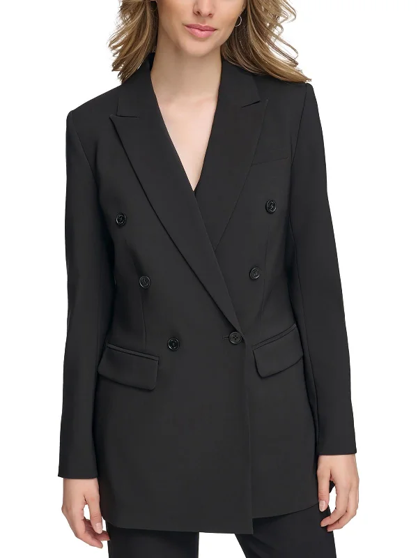 While Supplies Last Womens Solid Ponte Double-Breasted Blazer