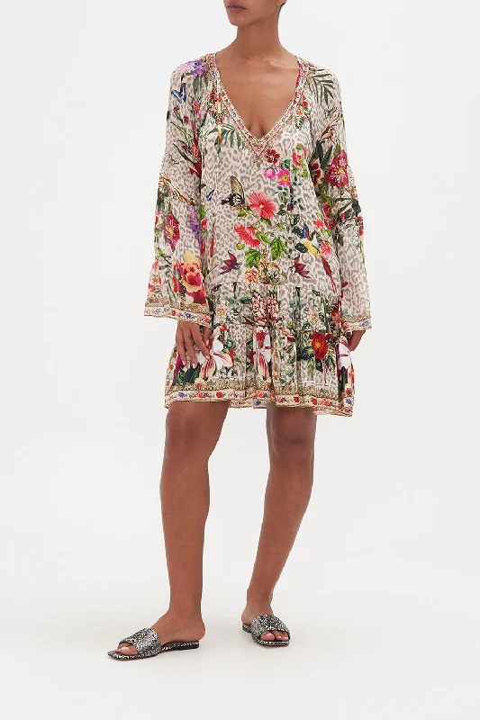 Online Only A-LINE GATHERED PANEL DRESS LEOS BOUQUET