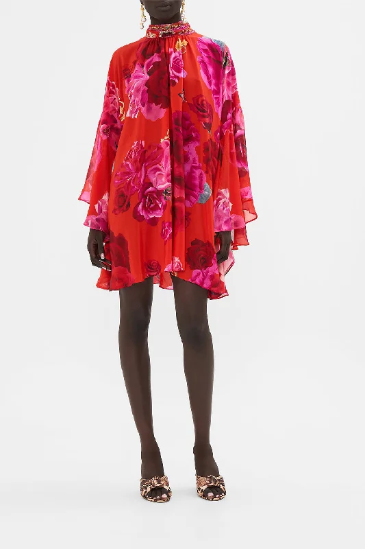 Price Reduction HIGH NECK RUFFLE SWING DRESS ITALIAN ROSA