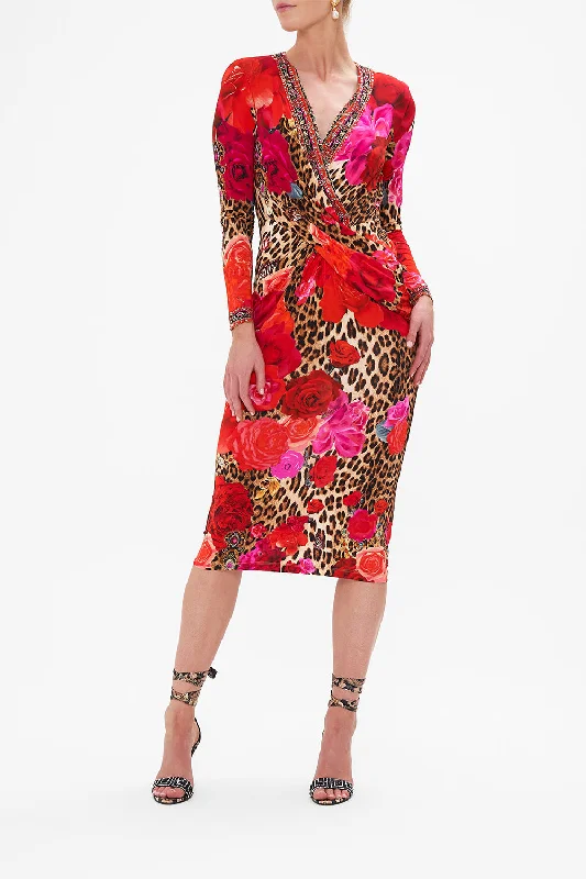 Limited Availability V-NECK MIDI CROSS FRONT DRESS HEART LIKE A WILDFLOWER