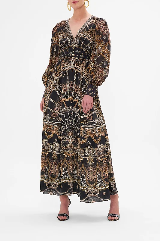 Amazing Deals SHAPED WAISTBAND DRESS WITH GATHERED SLEEVES MASKED AT MOONLIGHT