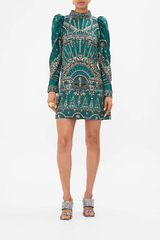Seasonal Clearance PUFF SLEEVE HIGH NECK MINI DRESS A VENICE VEIL