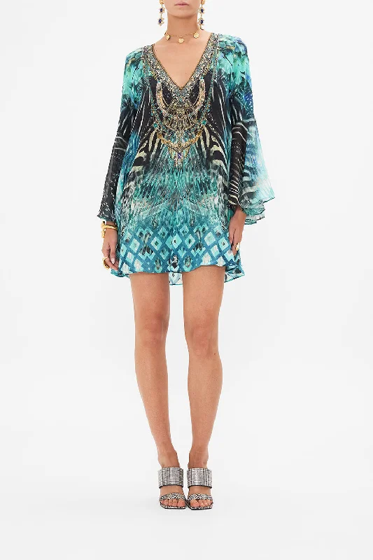 Unbeatable Prices V-NECK FLARED SLEEVE MINI DRESS AZURE ALLURE