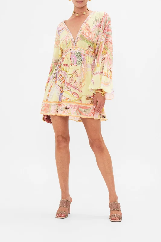 Overstock GATHERED KIMONO MINI DRESS COSMIC TUSCAN