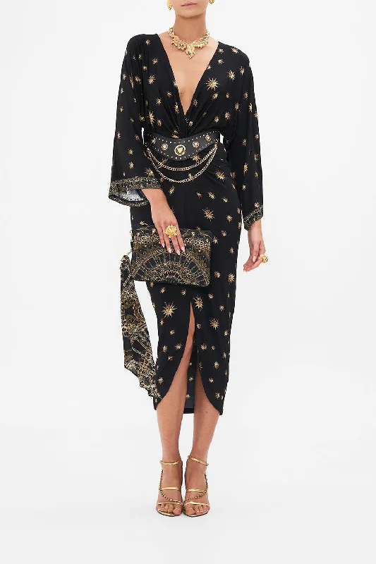 Price Fest LONG SPLIT FRONT TWIST DRESS SOUL OF A STAR GAZER