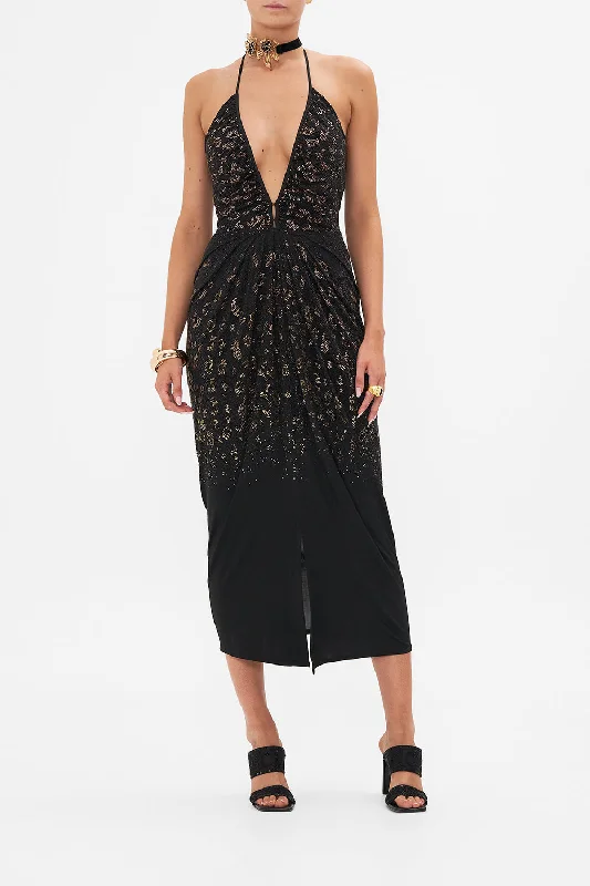 Price Cut V NECK GATHERED JERSEY DRESS MOSAIC MUSE