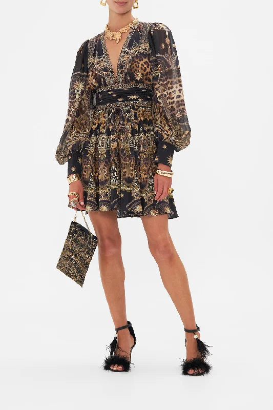 Huge Discounts SHORT DRESS WITH RUCHED WAISTBAND MASKED AT MOONLIGHT