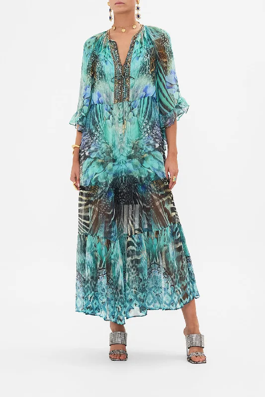 Super Deal WIDE SLEEVE GATHERED DRESS AZURE ALLURE