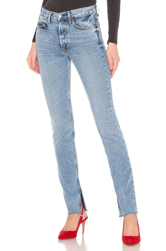 Unmissable Offer Addison High Rise Split Hem Rigid Button Fly Jeans In Blue
