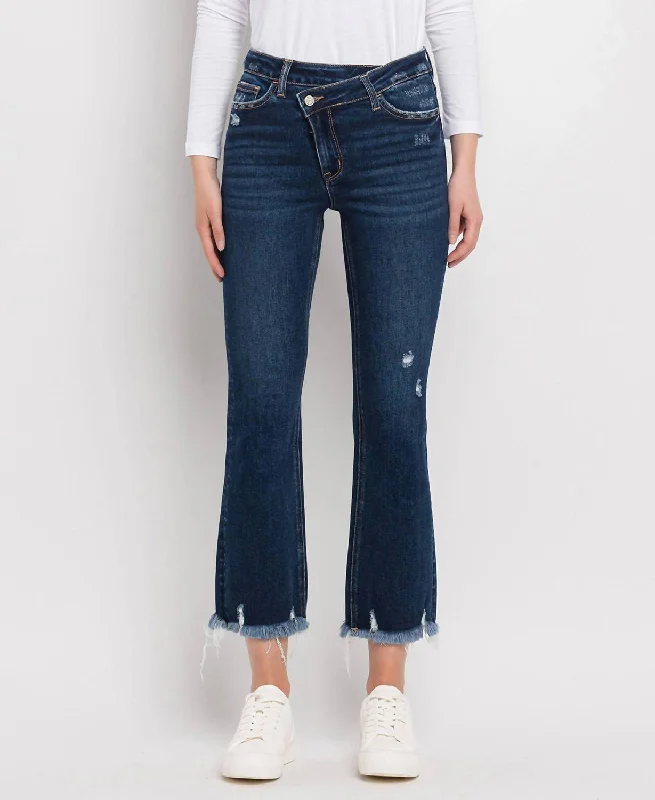 Now or Never Bella High Rise Crossover Waist Kick Flare Jeans In Dark Wash