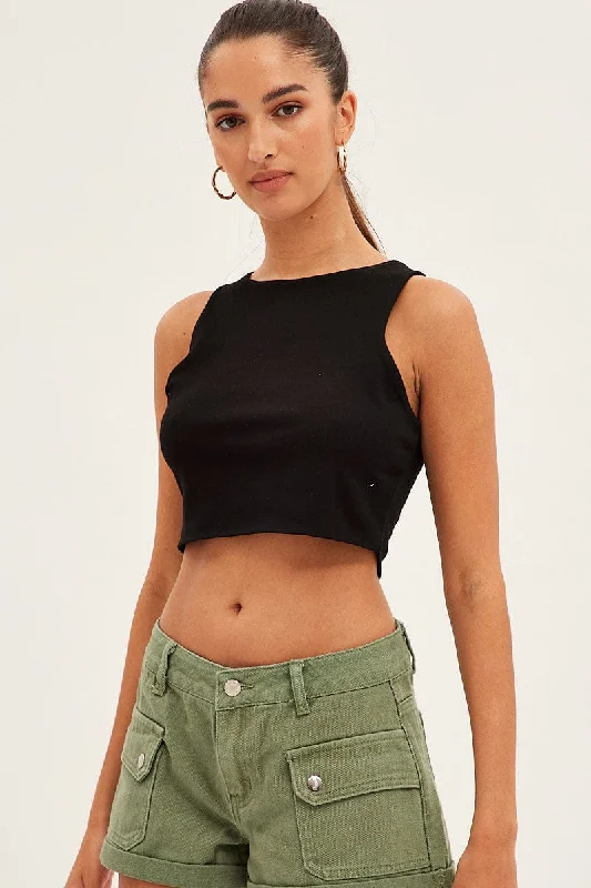 Bargain Blast Black Crop Tank Top Cotton