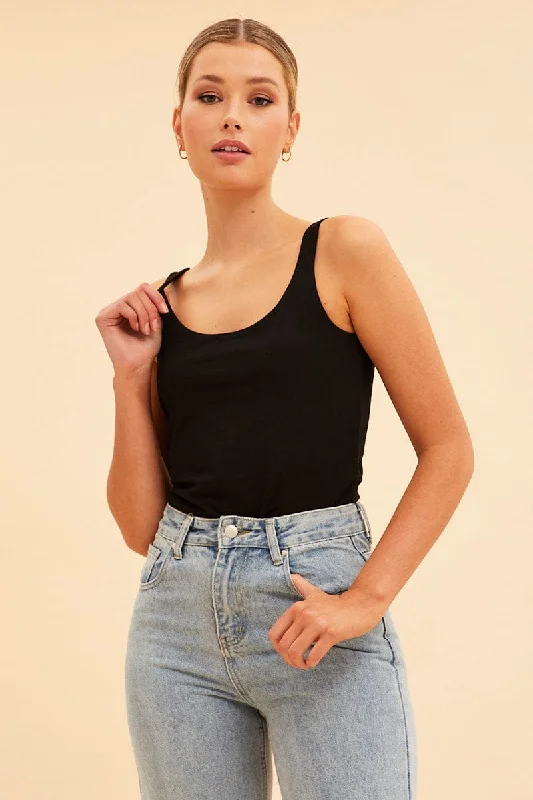 Closeout Black Essential Scoop Neck Sleeveless Tank